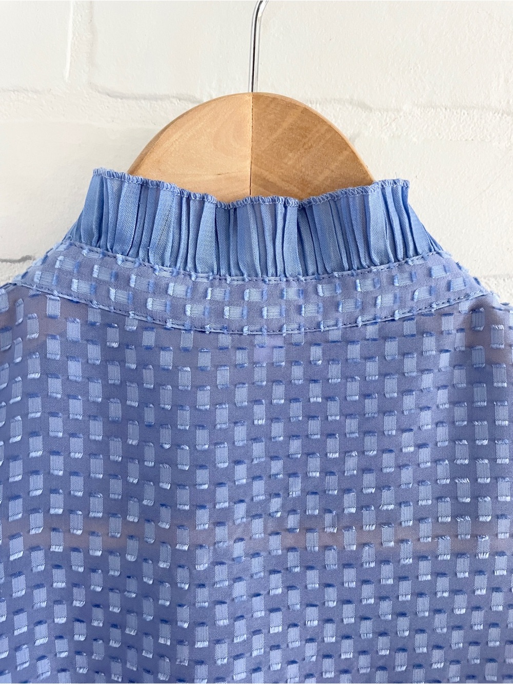 Reiss Sheer Silk Blend Ruffle Blouse Cornflower Periwinkle Blue Statement Sz 8 - Picture 11 of 16